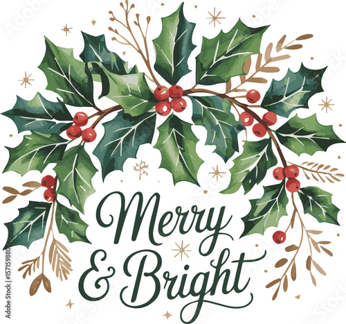 Festive christmas wreath with mistletoe holly and ivy elements