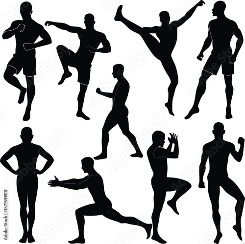 Silhouette of Athletic Men in Various Workout and Fitness Poses