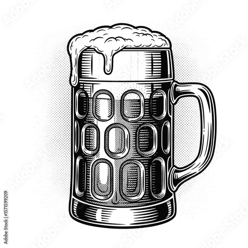 Hand-Drawn Vintage Style Engraving of a large glass of beer. drawn in an engraved, woodcut style with fine details sketch engraving vector illustration. Scratch board imitation