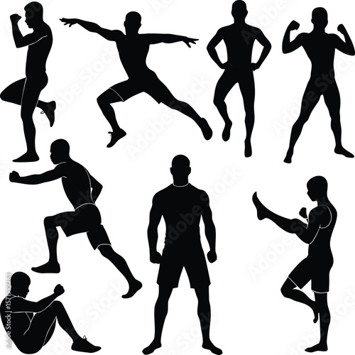 Silhouette of Athletic Men in Various Workout and Fitness Poses