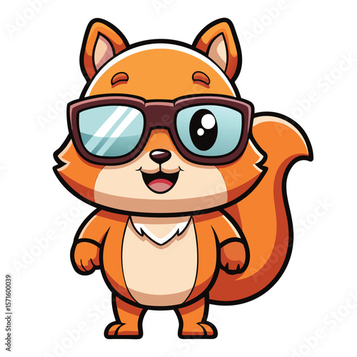 Cute orange cartoon squirrel wearing sunglasses