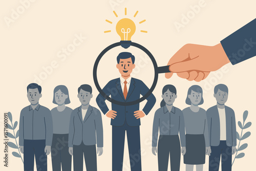 Human resources concept, recruitment, headhunting, employee search, candidate selection, finding best leader, talent acquisition, HR management.