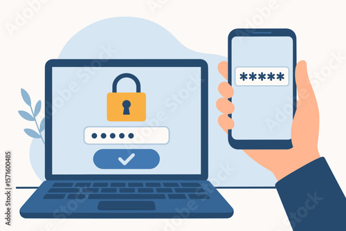 Two Factor Authentication Login Security. One Time Password OTP Verification. Secure Access, Privacy Protection, Computer and Smartphone Password Entry, Safe Internet Account Sign In