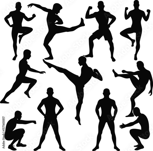 Silhouette of Athletic Men in Various Workout and Fitness Poses