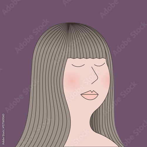 Minimalist female portrait — vector illustration of woman with long hair