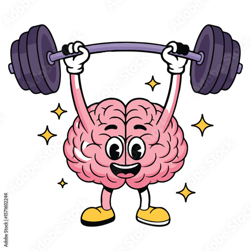 Vector art of a brain lifting weights isolated on white background
