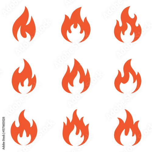 Vector art of a set of fire flames isolated on white background