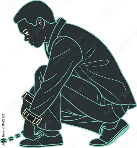 Illustration of a man in shackles representing slavery and freedom concept art design