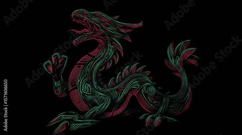 Wallpaper Mural ネオンラインのドラゴンイラスト | Neon Line Dragon Illustration Torontodigital.ca