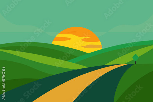 Wallpaper Mural Sunrise View Over Rolling Green Hills With A Road Torontodigital.ca