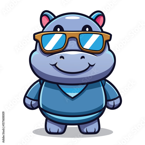 Cute hippo wearing sunglasses and a stylish top