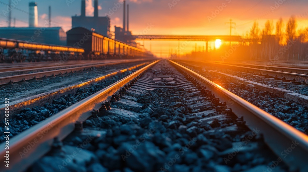 Fototapeta premium Industrial railway tracks at sunset