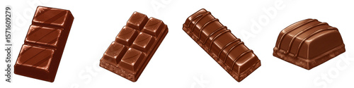 Set of isolated chocolate bars in various shapes and sizes  