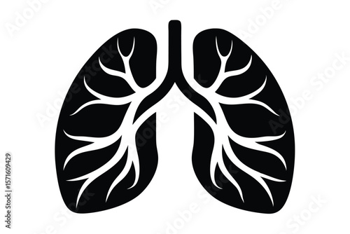 Human Lungs Black Silhouette Depicting Respiratory System Anatomy and Pulmonary Health Concepts