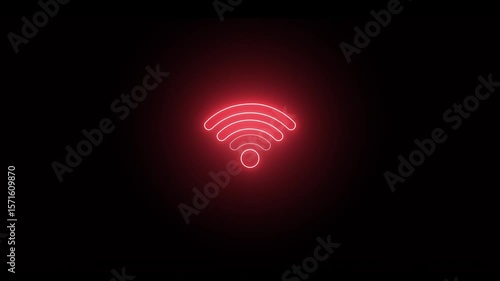 Neon glowing Wi-Fi icon animation on black background. Glowing neon line Wifi wireless internet network symbol icon animated on black background.
