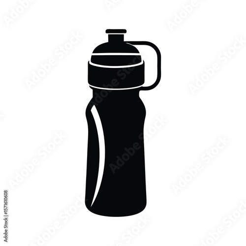 Simple Black Silhouette of a Sport Water Bottle, Hydration Icon for Fitness, Health, and Active Lifestyle Graphics.