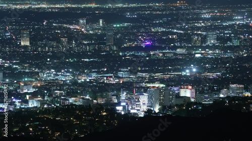 Hollywood Night Cityscape Time Lapse from Hollywood Sign Pan L California USA