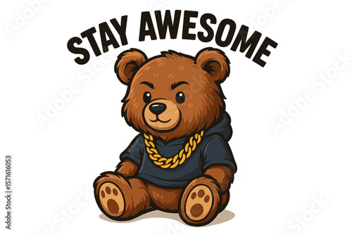 Cute cartoon bear wearing a hoodie and chain celebrates individuality in a playful style