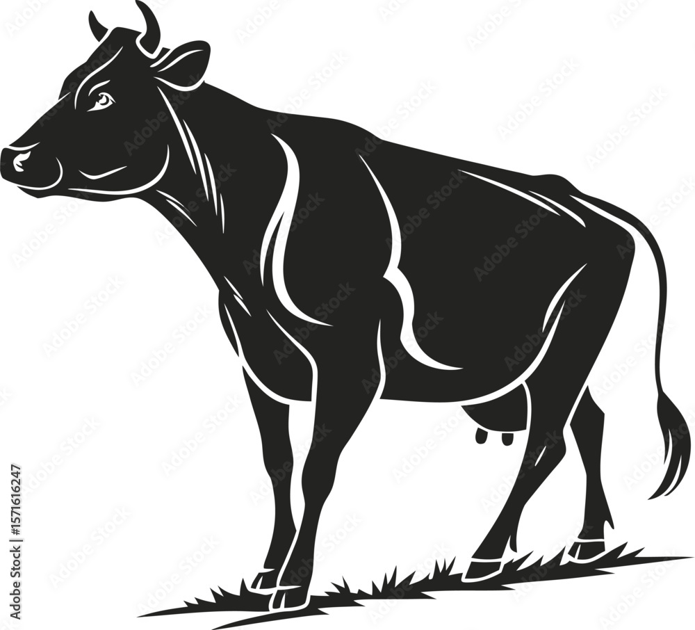 Fototapeta premium Cows Grazing on Open Field with Trees and Hills