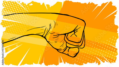 Pop art style clenched fist vector illustration banner poster