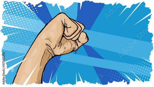 Pop art style clenched fist vector illustration banner poster