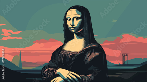 Distorted Mona Lisa Robot Art AI Drawing Fail - Vector Image