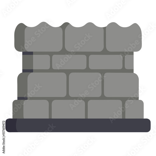 Stylized flat design of a grey stone castle wall section