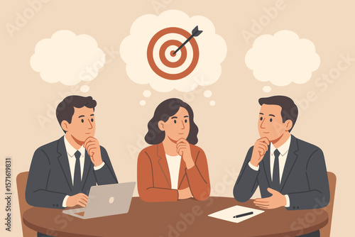 Business team collaboration with a shared goal concept. Colleagues brainstorming, aligning on a common target for success. Teamwork and strategic planning for company growth.