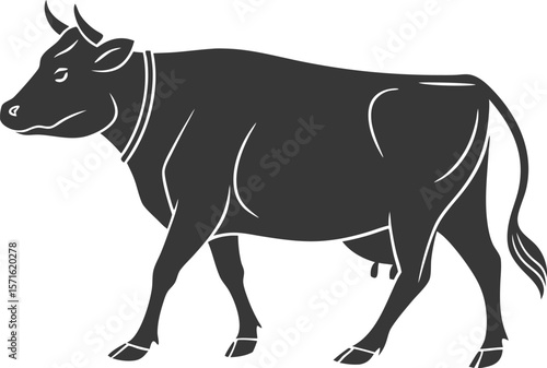 Two Cows Grazing in Green Pasture with Tree

