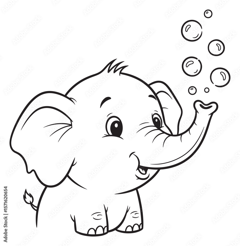 Cartoon Elephant Blowing Bubbles Outline Illustration Cartoon Elephant Blowing Bubbles Outline Illustration