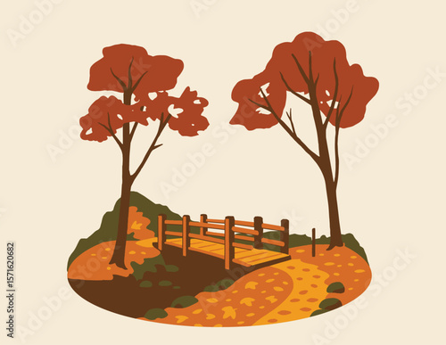 Autumn Park with Bridge