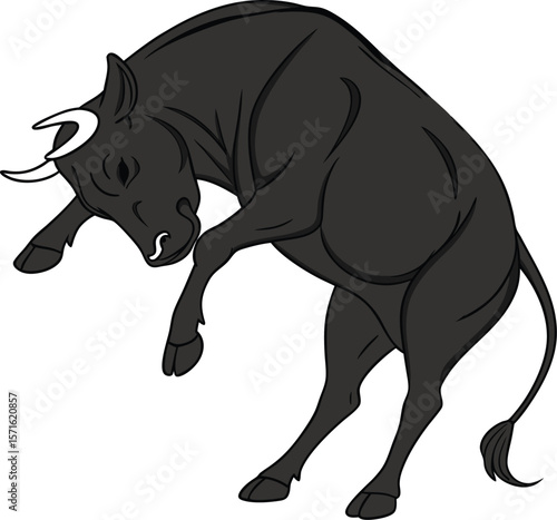 Aggressive Black Bull Charging Forward

