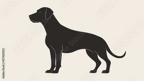 Majestic Big Dog Silhouette Posing in Simple Flat Vector Design