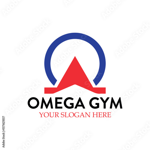 omega gym barbell logo design vector