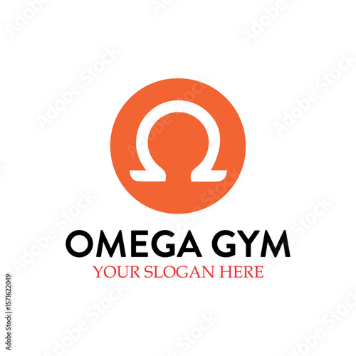 omega gym barbell logo design vector