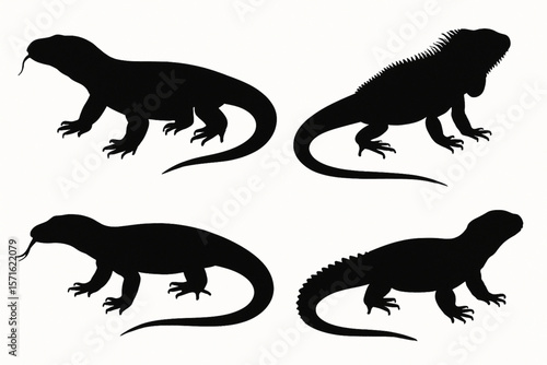Set of Big Lizard Silhouettes Vector on White Background — Reptile Icons Collection