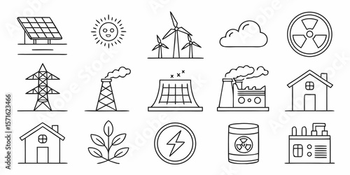 Ecology and energy sources environment outline icons renewable clean energy sustainable industry