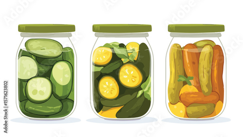 Delicious Canned Sweet and Sour Pickles in Isolated Simple Flat Design