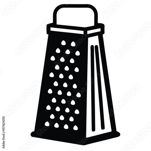 Black and White Illustration of a Box Grater with Handle for Cooking Needs