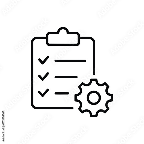 Checklist with gear line icon vector isolated on white background. gear, setting, task list, clipboard line icon vector