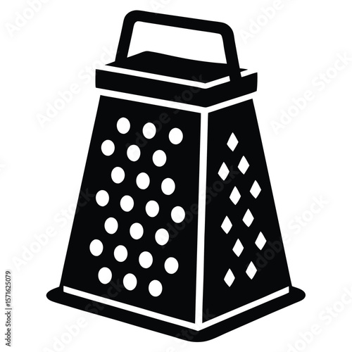 Black and White Illustration of a FourSided Kitchen Grater with Handle on Top