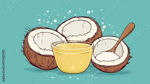 Coconut Oil Doodle Flat Vector Isolated Illustration for Health and Wellness Products