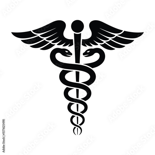 Medical symbol caduceus with snakes and staff

