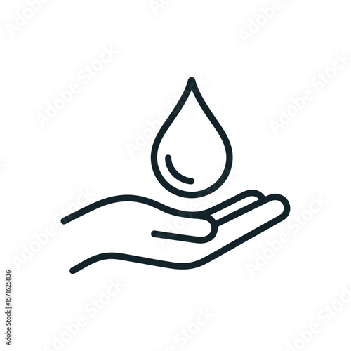 Vector art of a hand holding a water drop symbolizes purity and care