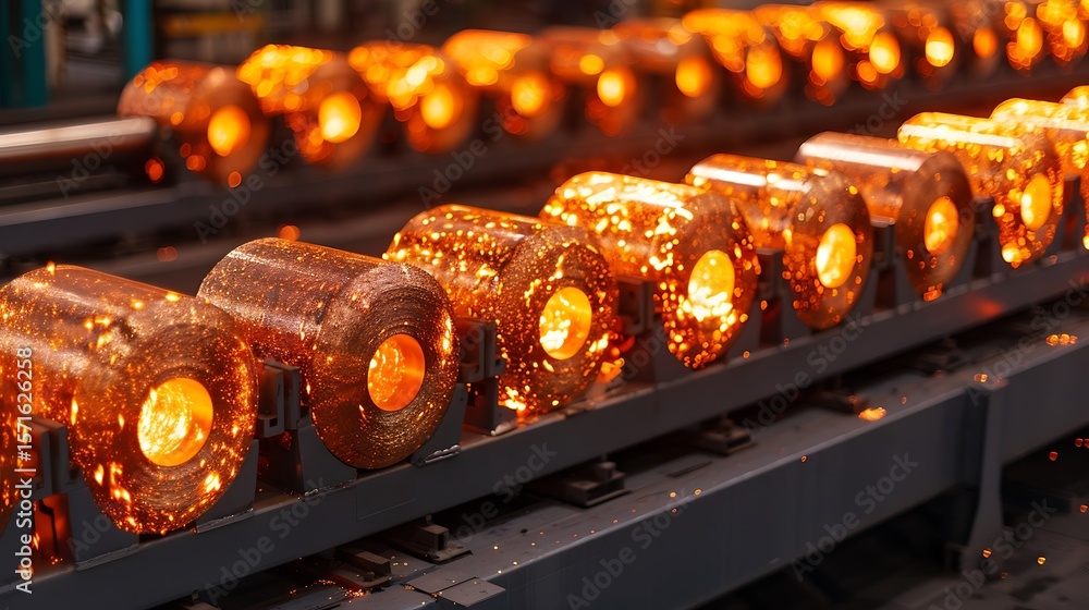 custom made wallpaper toronto digitalModern steel rolling mill with synchronized machinery shaping glowing steel rods.