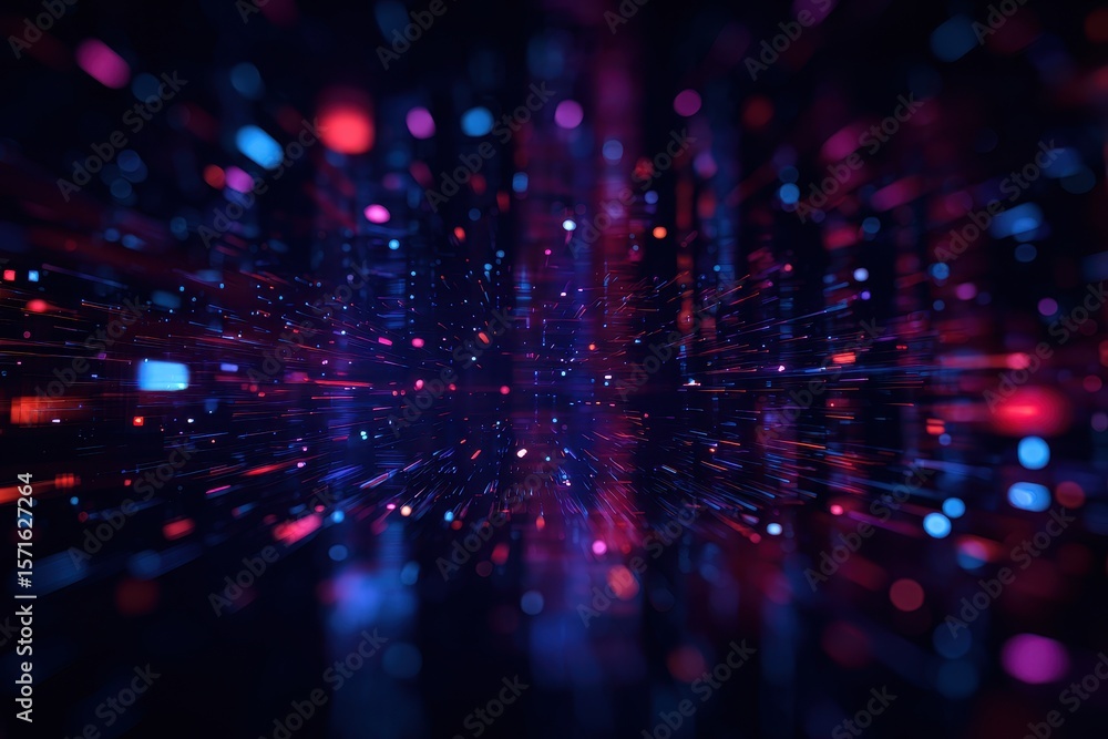 Obraz premium Vibrant cyberspace background featuring dynamic patterns of light and color, creating an immersive, futuristic atmosphere filled with energy and movement during a digital experience
