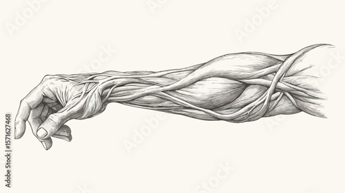 Detailed Engraving of Forearm Anatomy with Muscles