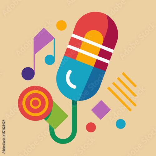 Colorful Microphone with Music Notes