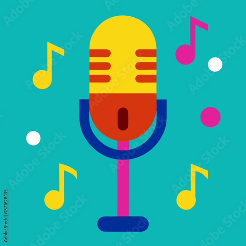 Colorful Microphone with Music Notes