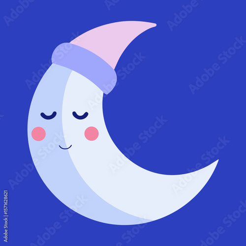 Cute Moon with Sleeping Cap
